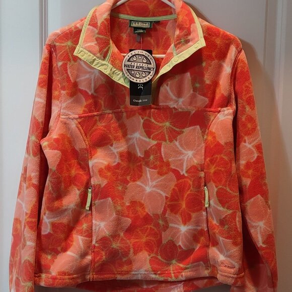 LL Bean fleece pullover sweater, sz M, tropical floral print NWT - Picture 1 of 4